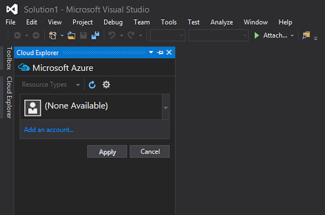 Add Azure account to Visual Studio